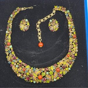 HEIDI DAUS Fantasy in Flight Crystal Dragonfly Collar Necklace Pierced Earrings